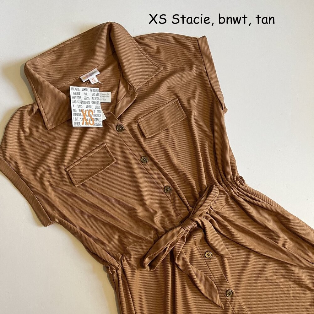LuLaRoe Tan Midi Dress with Tie Waist